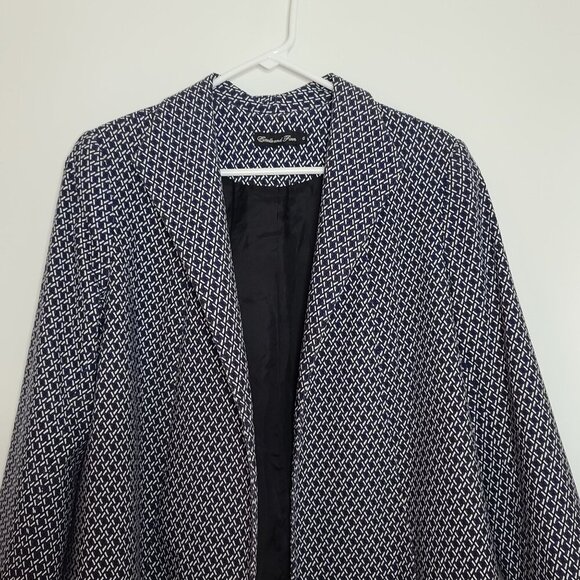 Estelle & Finn Shaped Diamond Print Blue White Open Front Blazer Size 6 - Picture 2 of 9